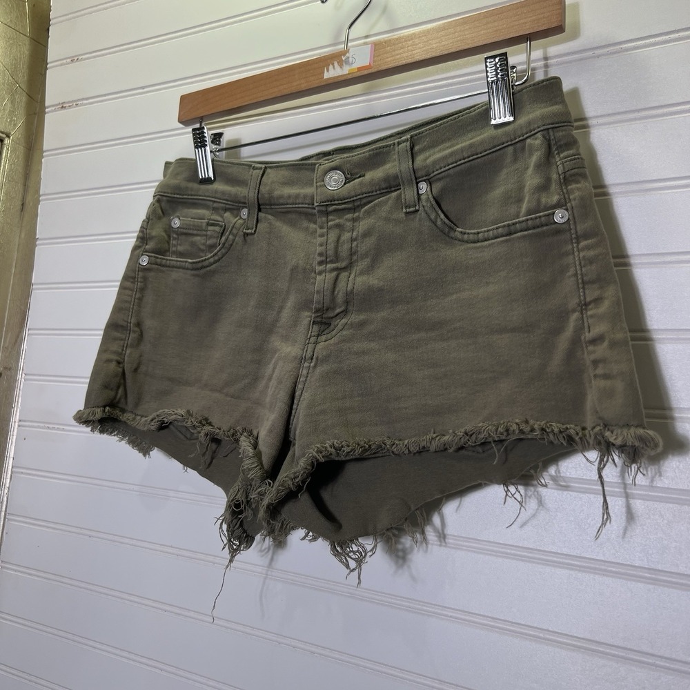 7 For All Mankind Shorts Women 27 Olive Green Denim Cut Off Raw Hem Daisy Dukes - Picture 2 of 9